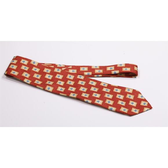 Ermenegildo Zegna Gold Orange Geometric Print Silk Necktie Tie - Picture 2 of 7